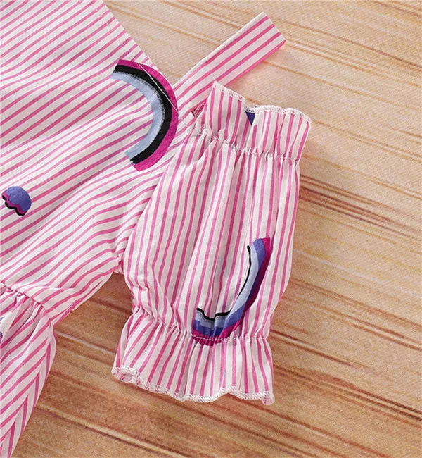 Toddler Baby Girls Off Shoulder Striped Rainbow Print Dress Clothes