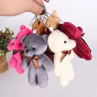 

12cm Kawaii Teddy bear Keychain Mini Joint Bowtie Teddy Bear Plush Toy For Kids Stuffed Doll Wedding Gift Girl Bag Small Pendant