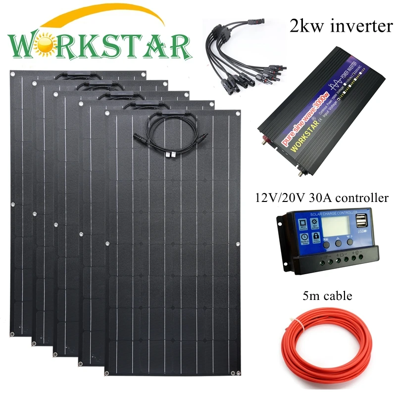 Workstar ETFE 100 Вт Гибкая солнечная панель 5 шт. 12 в солнечное зарядное устройство 500