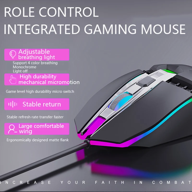 V2RGB Pro Gaming Keyboard Мышь 4D 1800 Точек на дюйм регулируемый Проводная оптическая светодиодный компьютерная мышь USB кабель Мышь для ноутбука PC Gamer Мышь