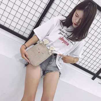

Hot Selling Women Girl Linen Shoulder Bag Mini Cartoon Rabbit Phone Bag Crossbody Bags -B5