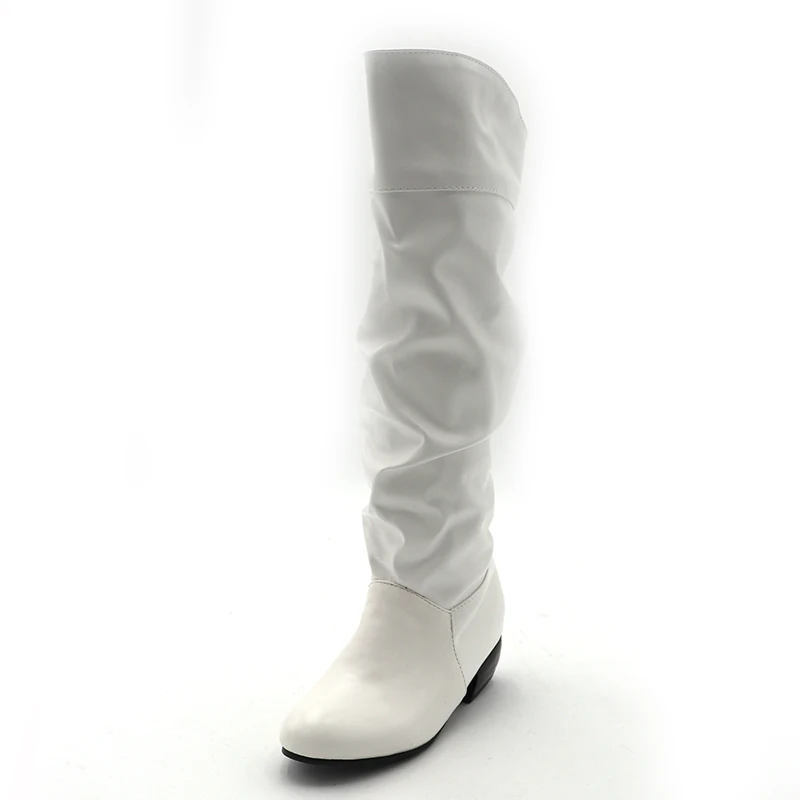 ANMAIRON/модные женские сапоги до середины икры со складками; сезон осень-зима полусапожки на плоской подошве на низком каблуке; цвет черный, белый, коричневый женская зимняя обувь