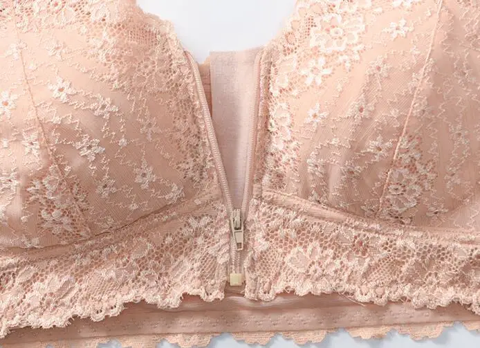 Baiclothing Для женщин полный охват на молнии спереди нижнее белье слегка проложенный Кружева Push-Up без косточек бюстгальтер белье для женщин M~ 3XL