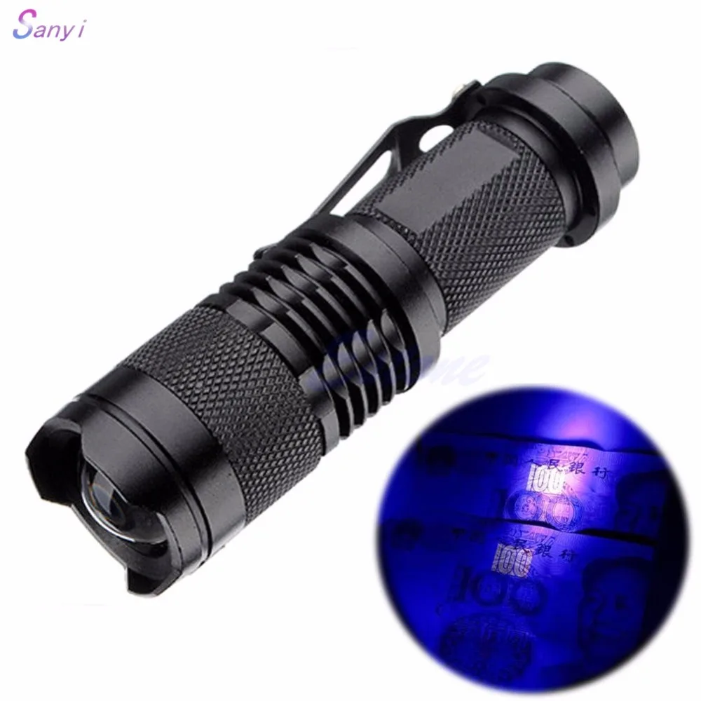 

Zoomable LED UV Flashlight Purple Violet Light 600LM Adjustable Focus 3 Modes Light Lamp Uesd By AA Or 14500 Battery