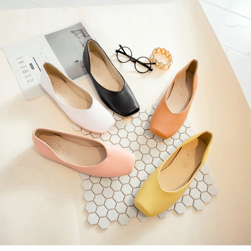 Обувь annymoli/весна, женские водонепроницаемые Мокасины, обувь на плоской подошве, без шнуровки, обувь с квадратным носком, повседневная обувь на плоской подошве, большие размеры 12, 46, желтый, розовый