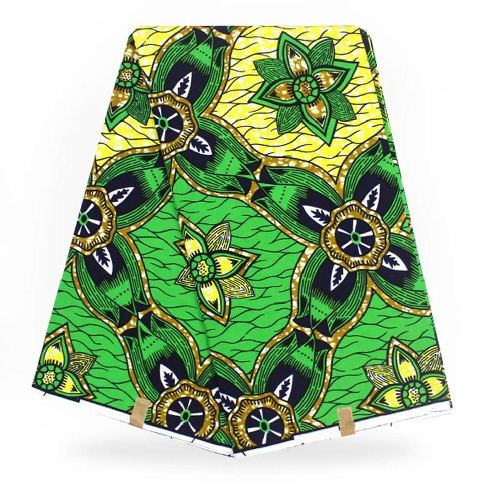YBGW 124 Fashion Design Green African Wax Fabric Hollandaise Veritable