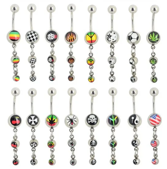 

Surgical Steel Dangle Navel Belly Button Bar Barbell Ball Ring Body Piercing New