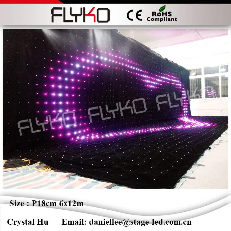 

High Quality P18 6M*12M Tricolor Led Graphic Curtain,RGB Color Mixing LED Video Curtain For DJ Wedding Backdrop Off Line Mode