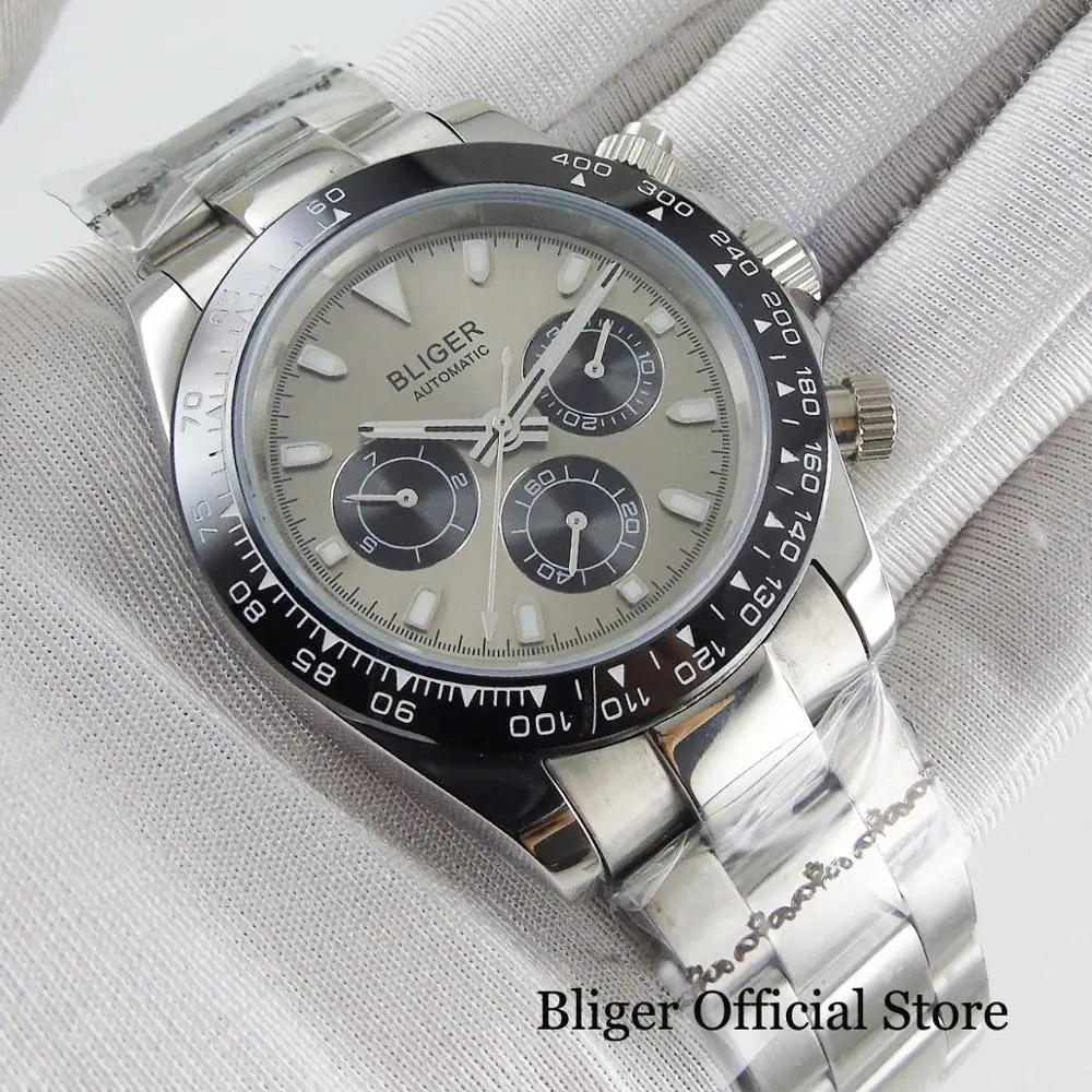 Новые Автоматические Мужские часы с индикатором даты BLIGER бренд серый циферблат браслет застежка 39 мм с автоматическим заводом наручные часы