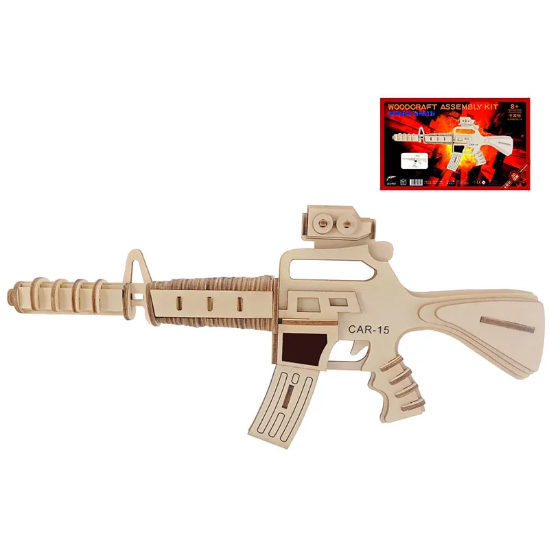 Новинка 1 шт. лазерная резка DIY 3D деревянные головоломки по дереву монтажный комплект бег пожарный пистолет с резиновой лентой для мальчиков подарок - Цвет: XC-G002H