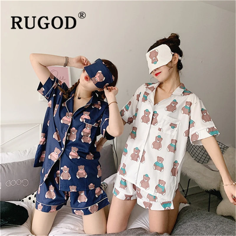 RUGOD, 9 цветов, летняя женская пижама, повседневная, 3 штуки, короткий рукав и короткий, пижама, женская мода, мультяшный принт, Пижама для женщин