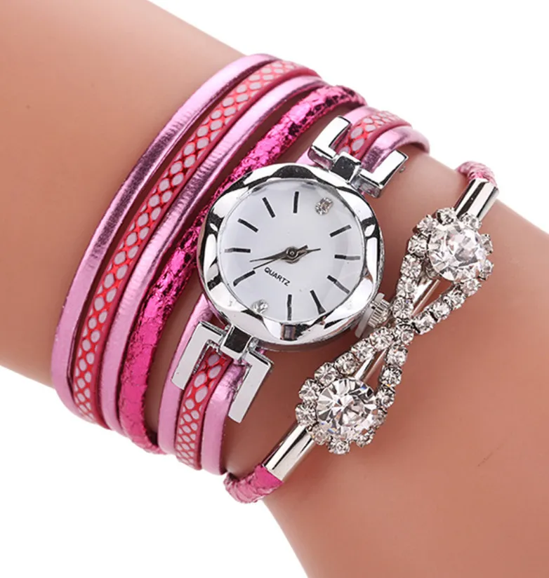 Женские часы-браслет Кварцевые часы с кожаным ремешком брендовые роскошные серебряные часы со стразами Модные женские повседневные часы - Цвет: 4