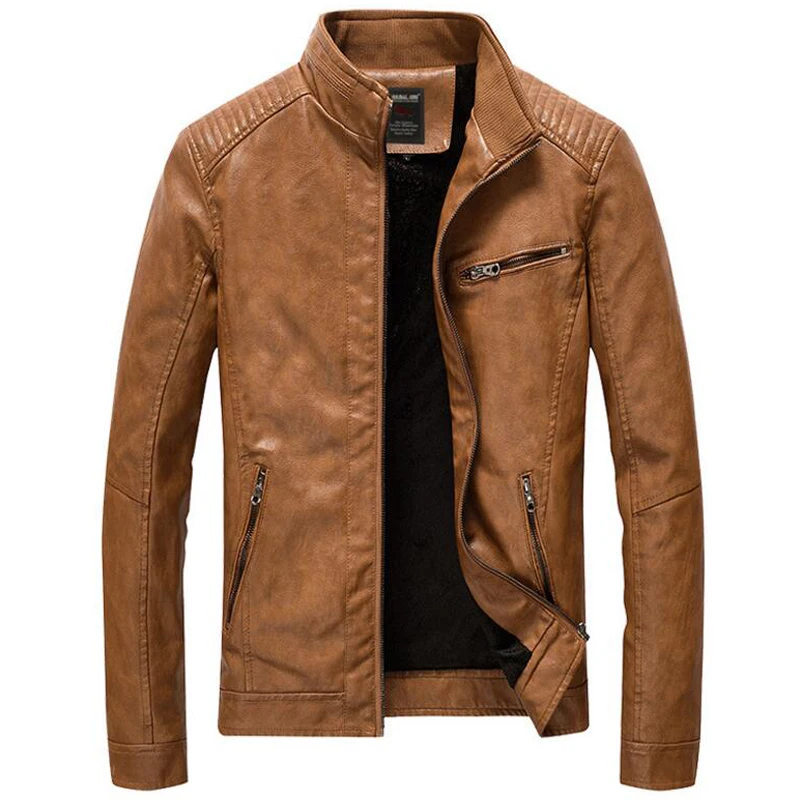 Кожаная мужская куртка, повседневная, приталенная, со стоячим воротником, вымытая, искусственная кожа, пальто для мужчин, s, толстая, плюс, Вельветовая, Motercycle, куртка-бомбер, 5XL