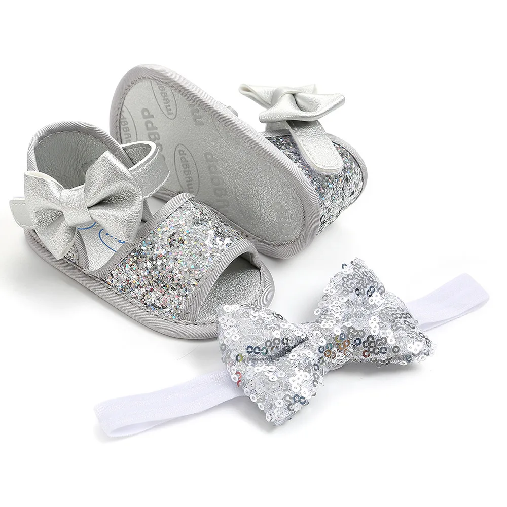 Huang Neeky W#4 повседневное для маленьких девочек блёстки бантом Мода малышей обувь малышей детская обувь+ 1 шт. повязку
