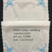 Набор из 12 модных свадебных носовых платков белого хлопка Hankie Hanky с синими зубчатыми краями цвет синий вышивка цветочный 1" x 19"