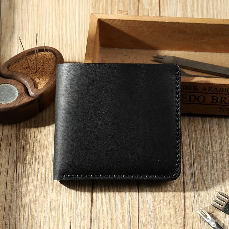 Old Street Memory Handmade Wallet Men Leather Retro Short Wallet Pure Hand Sewn Leather Driving License Bag