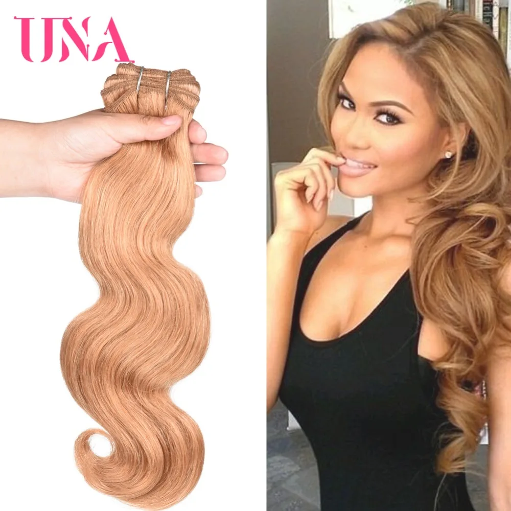 

UNA HUMAN HAIR #27 Blonde Brazilian Body Wave 3 Bundles Deal 100% Brazilian Hair Bundles Non-Remy Human Hair Sew-in Extensions