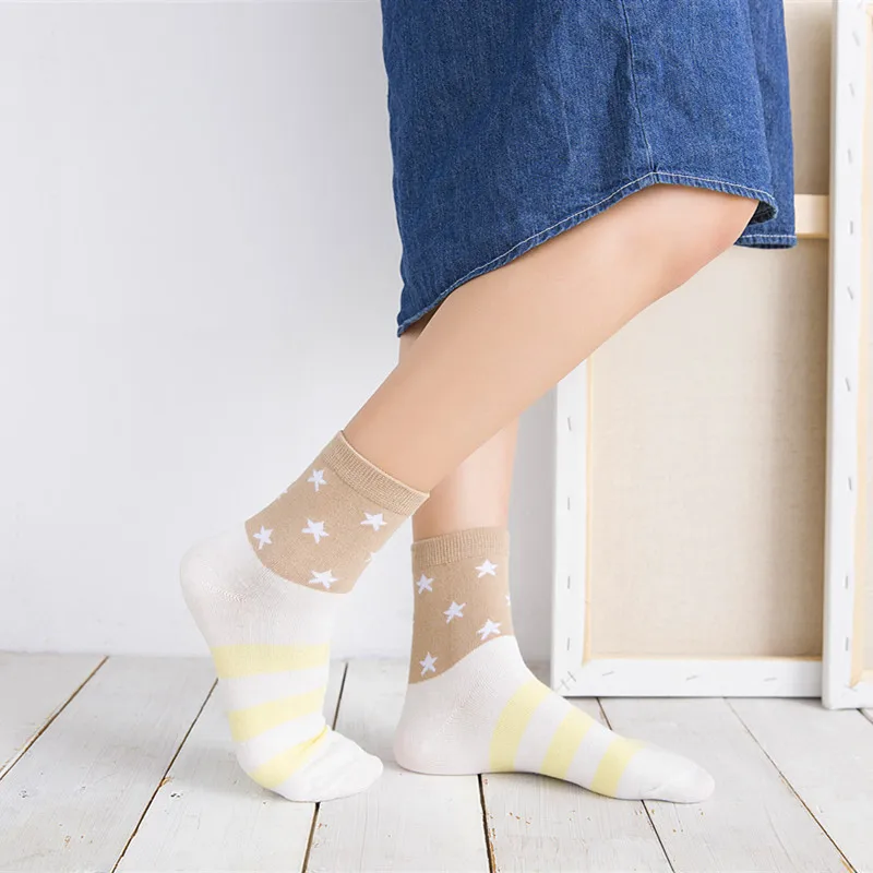 

Lady's Casual socks Cotton Women's Under Clothing and Female short sock Stripe breathable sock girl's Gifts Pentagram Ankle Sock