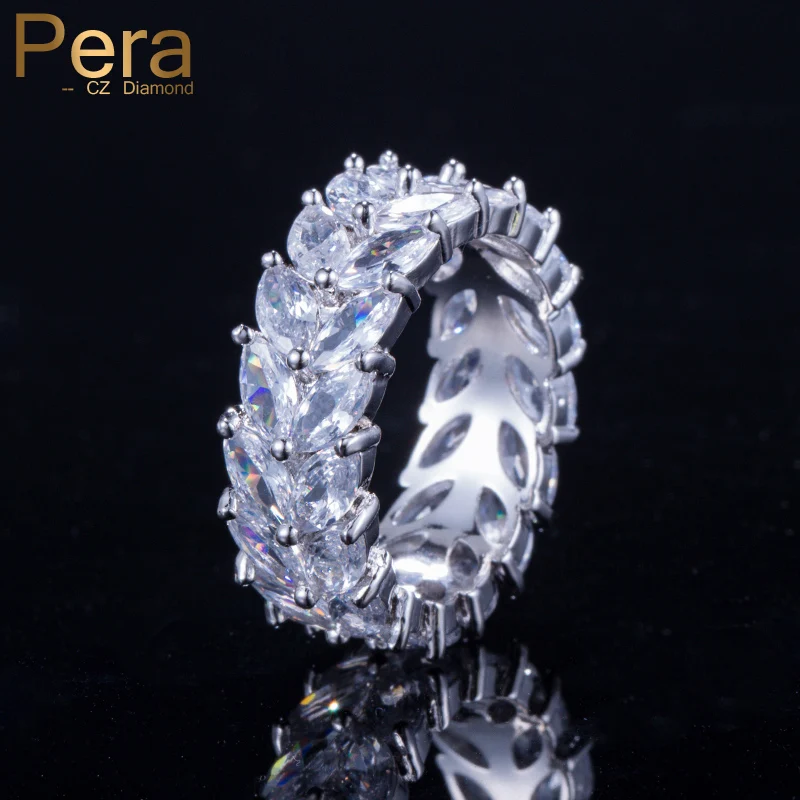 

Pera Trendy Big Statement Rings Jewelry Double Two Row Marquise Cubic Zirconia Setting Banquet Party Finger Ring For Women R064