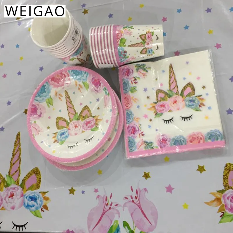 

Unicorn Party Supplies Disposable Tableware Kit Table Paper Plate Napkin Cup Children Birthday Decor Kids Event Party Supplies