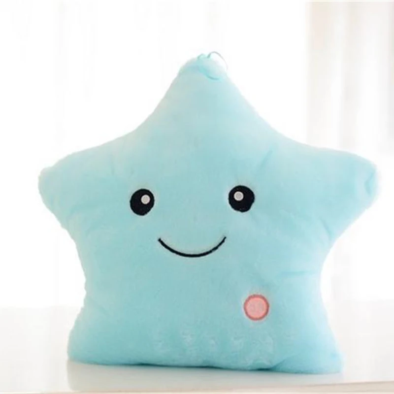 35cm LED Stuffed Plush Pillow Luminous Stars Smiley Soft Peluches Cushion Creative Cute Light Toys for Kids - Цвет: Синий