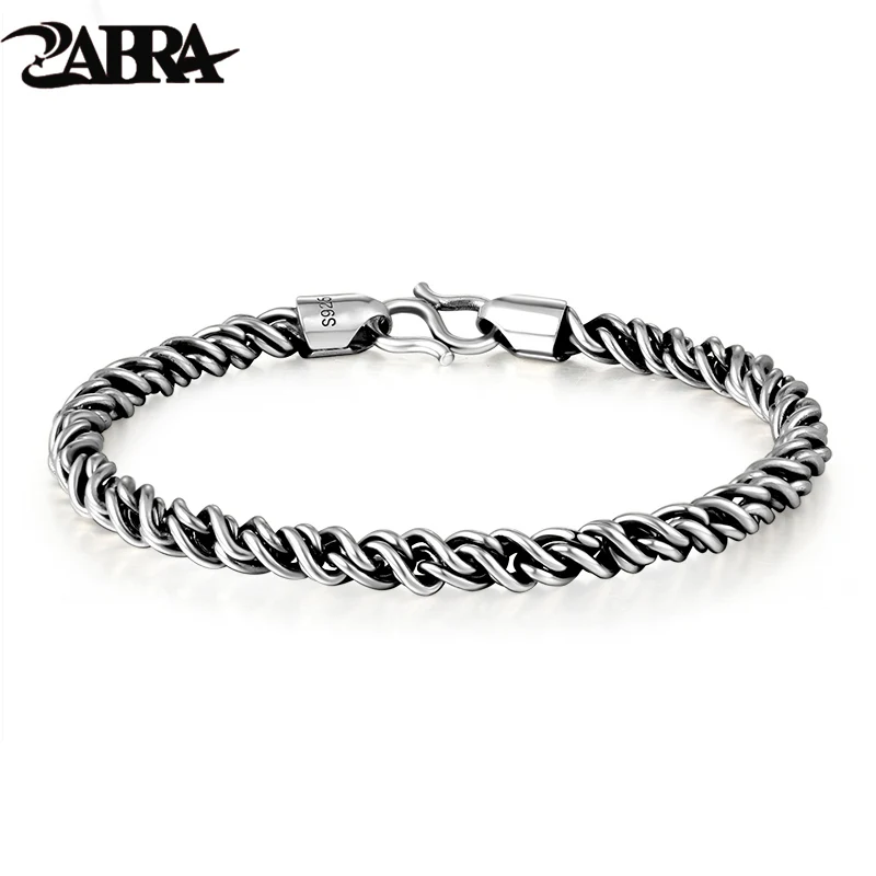 ZABRA Настоящее 925 пробы Серебряный браслет человек 5 мм толщина 18 длина панк Рок Винтаж плетение браслет мужские ювелирные изделия
