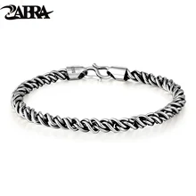ZABRA Настоящее 925 пробы Серебряный браслет человек 5 мм толщина 18 длина панк Рок Винтаж плетение браслет мужские ювелирные изделия
