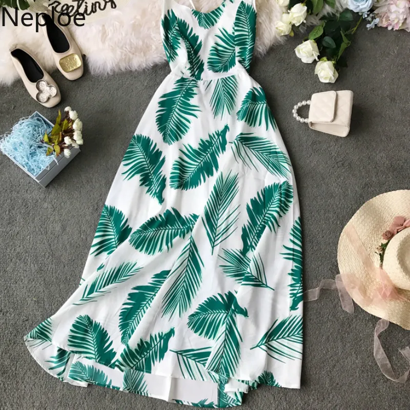 

Neploe Print Women Dress Summer 2019 New V-Neck Sleeveless Ruffles Vestidos Sexy Ruffles Drawstring Beach Dresses 44179