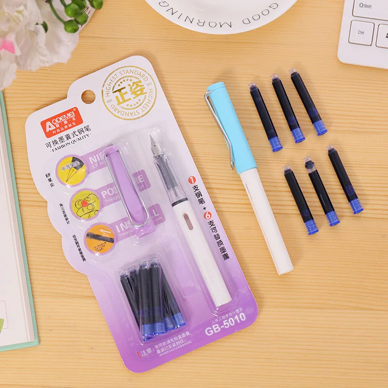 

1pcs Fountain Pens 6pcs Blue ink Nib 0.5mm Cherry blossoms Calligraphy Signature student pens School Office Writing