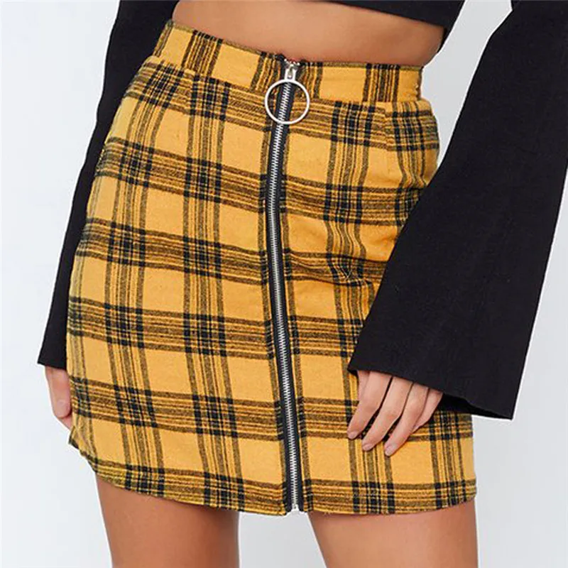 Womens Sexy Party Plaid Zipper Wooden Ear Slim High Waist Hip Short Mini Skirt A1$ (8)