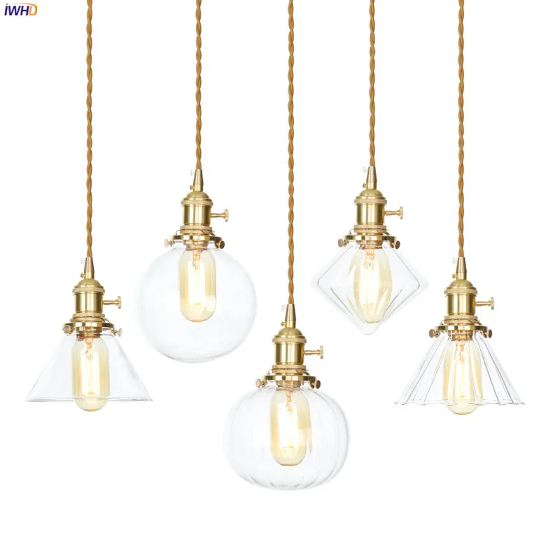 

IWHD Japanese Style Nordic LED Pendant Lamp Dinning Living Room Light Glass Ball Copper Hanging Lights Edison Hanglamp Luminaire