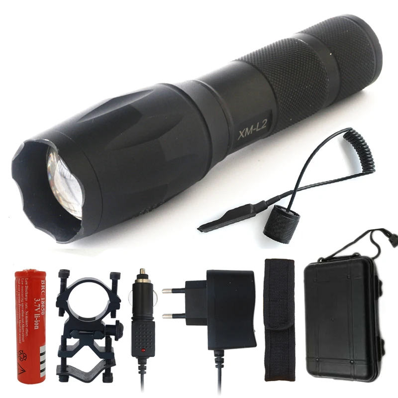 

Z20 LED flashlight lighting Hunting light XM-L T6 5000Lm zoomable torch lantern portable light Remote Switch Charger tool box