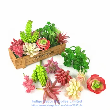 

Artificial Succulent (9pcs+1 Wood Plate)/Set Plastic Aloe Lotus Flower Bonsai Table Decoration Greenery Plant Free Shipping