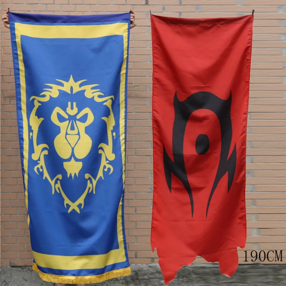 

190cm WOW World Of War Riot Alliance Horde Flag Game Badge Banner Oversize Dacron Blue Red Flag Home Party Cosplay Accessory