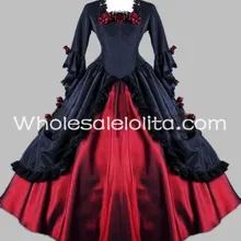 Готический, викторианской эпохи черный и красный цвета вампира платье для Бала-маскарада; костюм для Хэллоуина