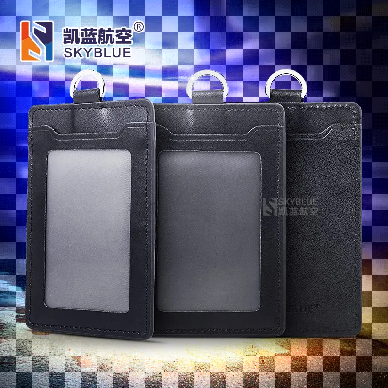 genuine leather case for id card single deck solid black holder for