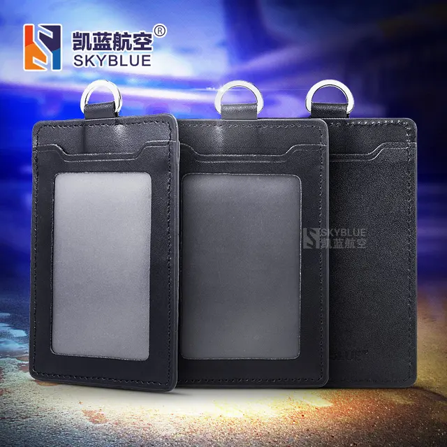 genuine leather case for id card single deck solid black holder for