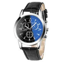 HOT!!! Luxury Fashion Faux Leather Mens Blue Ray Glass Quartz Analog Watches Wholesale Free Shipping