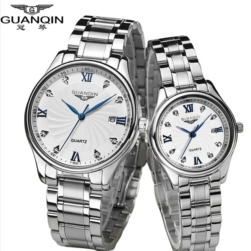 

Top Luxury Brand GUANQIN Lovers Wristwatches Full Steel Waterproof Sapphire Luxury Watch Quartz Men Watch Women Watches One Pair