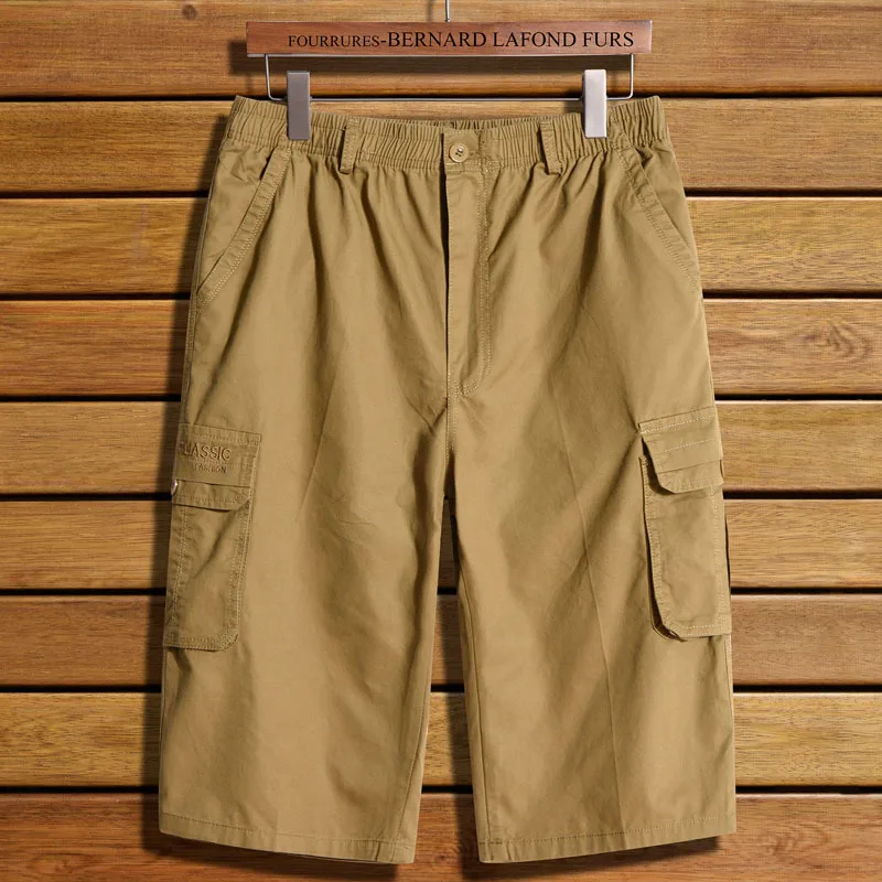 Новое поступление Летняя Повседневное модные Штаны с высокой посадкой комбинезоны эластичная кулиска на талии из обычного хлопка свободные Для мужчин плюс Размеры Xl-6xl