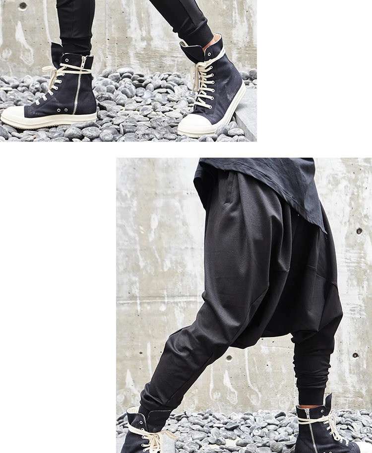 Для мужчин новый низкий шаговый шов крест брюки свободные Повседневное хип-хоп свободные брюки в стиле панк, готика мужской Jogger Sweatpants