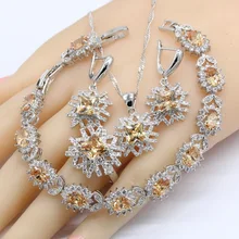 Серебряные Ювелирные наборы для женщин Оранжевый полудрагоценное 925 штампованное ожерелье кулон Браслеты Серьги Кольца, подарок на Рождество