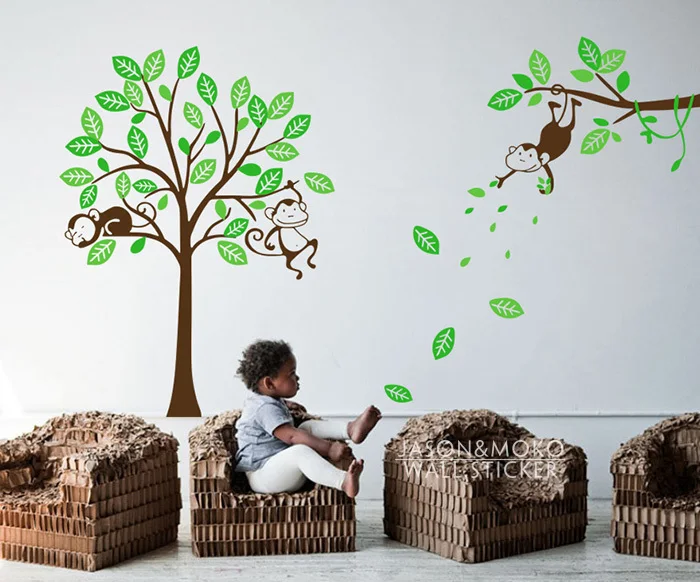 

3 Monkey Tree and Branch Vine- Baby Nursery Vinyl Wall Decals Wall Sticker 210*310CM Home Decoration