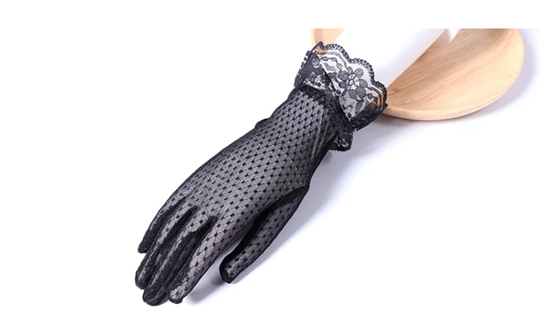 Fashion Sexy Summer Female Full Finger Sunscreen Short Lace Gloves Women Driving Spider Web Pattern Sun Anti-UV Black Gloves C48