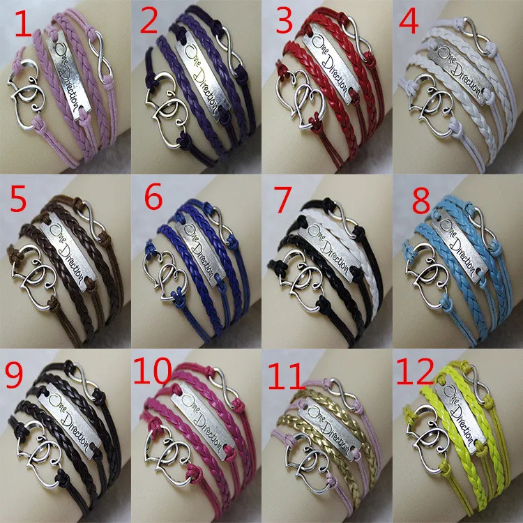 

Drop Shipping Infinity Love One Direction Heart to heart Charm Leather Braid Bracelet & Bangles Sports Wristband Jewelry