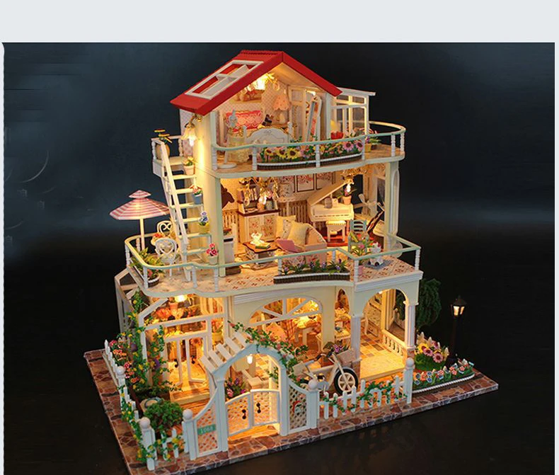 3D DIY деревянный кукольный дом Детские кукольные домики миниатюрные домики легкий модный игрушечный домик для детей Взрослые стиль Кукольный дом