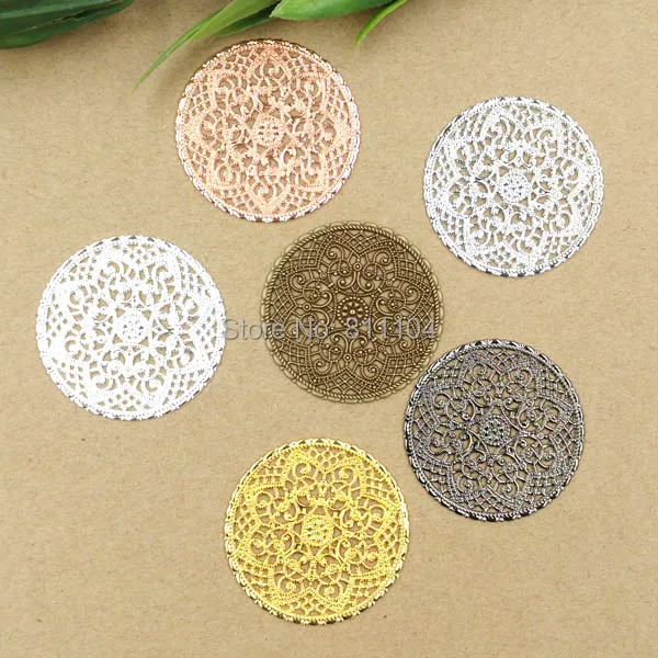 

41mm Multi-color Plated Brass Metal Blank Flat Filigree Circle Flower Charms Links Wraps Connectors DIY Jewelry Findings