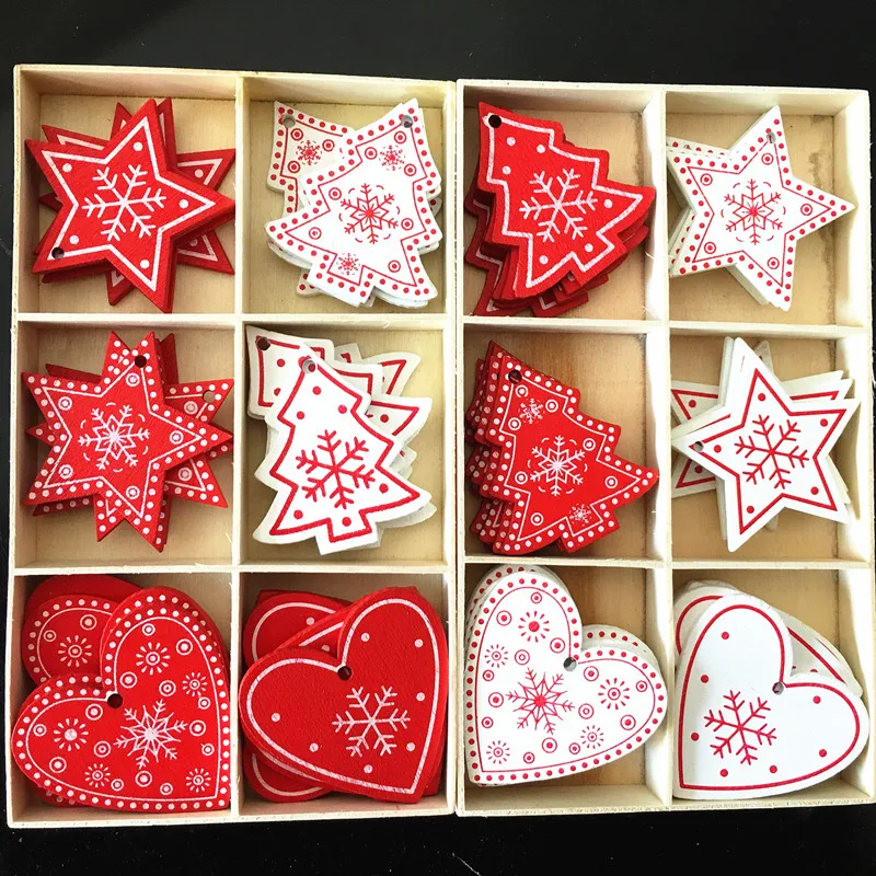 

New Year Christmas 5CM Snowflake Wooden Pendant Xmas Tree Decorations for Home Wood Hanging Crafts Decor 2018 2019 Noel Natal