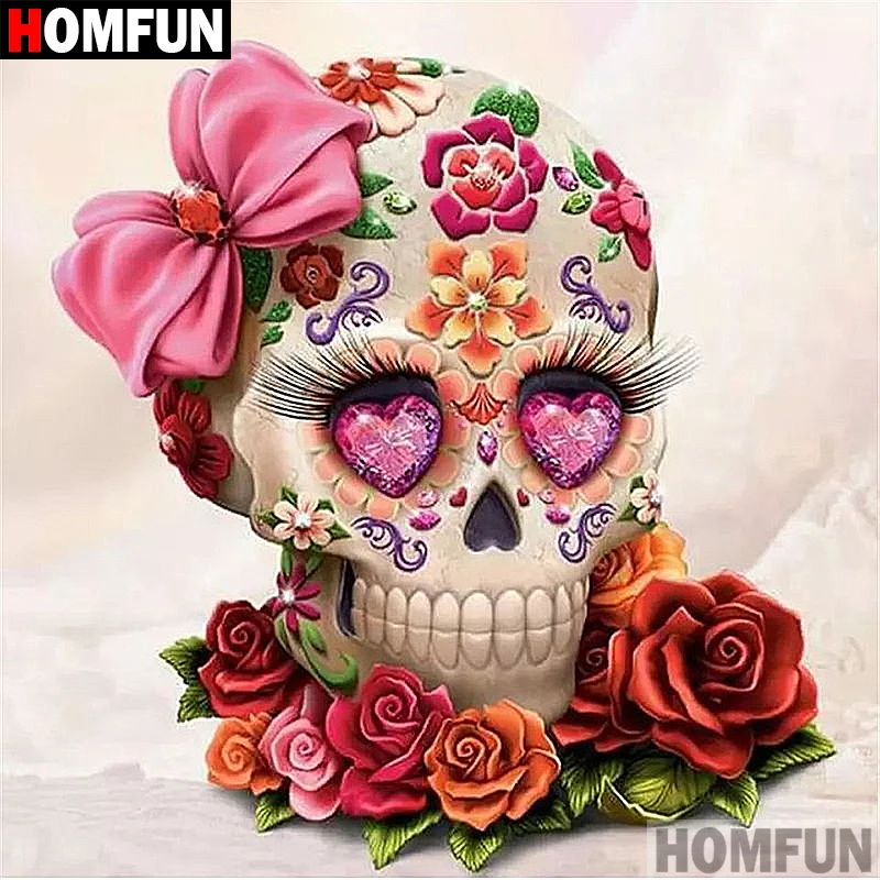 Алмазная живопись HOMFUN Череп Роза картина с полными квадратными/круглыми