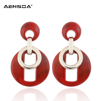 

AENSOA New Round Acrylic Drop For Girls Trendy Hollow Alloy Pendant Earrings For Women Statement Jewelry Fashion Charm Earrings